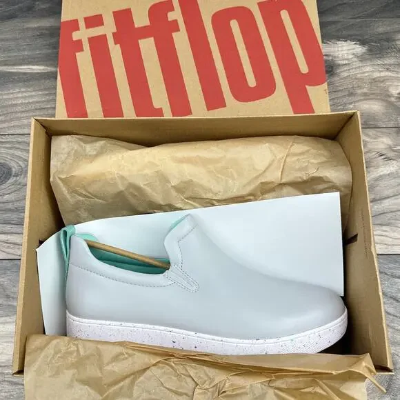 FITFLOP 9 Leather Rally Speckle Sole Slip On Trainers Skate Sneakers Soft Grey - Picture 10 of 11